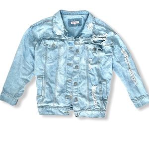 Plus Size Distressed Denim Jacket Oversized